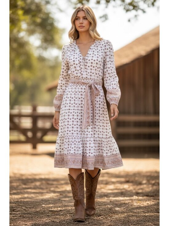 Cleobella Dresses & Skirts - Cleobella Blakey Midi Dress Women's S White Rust Lined Cotton NWT Boho Floral